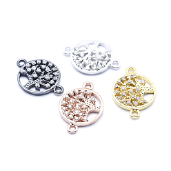 Mixed Color Brass Micro Pave Cubic Zirconia Links, Clear, Flat Round with Tree of Life, Mixed Color, 12.5x18x2mm, Hole: 1mm