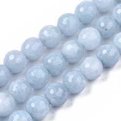 Aquamarine Natural Aquamarine Beads Strands, Faceted, Round, 8~9mm, Hole: 1mm, about 45~50pcs/strand, 15.35 inch