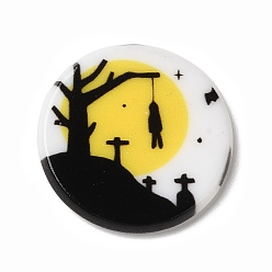 Плоский Круглый Акриловые бабошоны серии Хэллоуин, чёрные, дерево, 25x3 мм