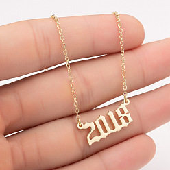 Золотой 2018 год рождения число 201 ожерелья с кулоном из нержавеющей стали, золотые, 17.72 дюйм (45 см)