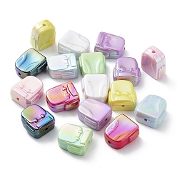 Mixed Color UV Plating Rainbow Iridescent Acrylic Beads, Iridescent, Schoolbag, Mixed Color, 26x24x13mm, Hole: 2.5mm