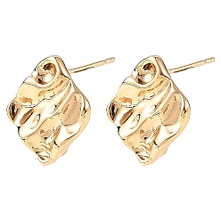 Real 18K Gold Plated SHEGRACE Brass Stud Earring Findings, Rhombus, Cadmium Free & Lead Free & Nickel Free, Long-Lasting Plated, Real 18K Gold Plated, 16x16mm, Hole: 2mm, Pin: 11x0.7mm