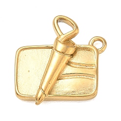 Golden 304 Stainless Steel Pendants, Sandwich Charms, Long-Lasting Plated, Ion Plating(IP), Golden, 17x16x4mm, Hole: 1.5mm