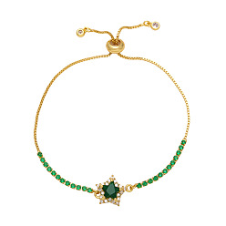 Темно-Зеленый Регулируемые браслеты с цепочкой из латуни, Браслеты из кубического циркония в форме звезды для женщин, золотые, темно-зеленый, 9.45 дюйм (24 см)