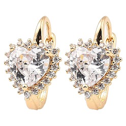 Light Gold Латунные микро проложить серьги обруча кубического циркония, сердце, золотой свет, 19x12x15 мм