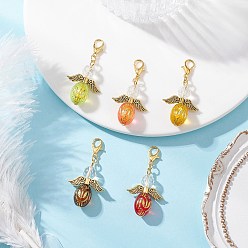 (52) Непрозрачная лаванда Акриловые подвесные украшения, ангел, со стеклянными шариками и выводы из сплава тибетский стиль, разноцветные, 43.5 мм