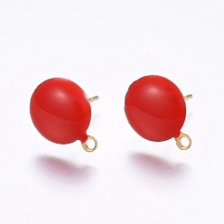 Красный Ионное покрытие (ip) 304 детали серьги-гвоздики из нержавеющей стали, с петлей, эмаль, плоско-круглые, золотые, красные, 12.5x10x2 мм, отверстие : 1.2 мм, штифты : 0.8 мм, 100шт / сумка