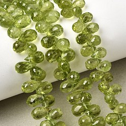 Перидот Природный перидот бисер нитей, граненые, Топ пробуренной, слеза, 7.5x7.5x3~4 мм, отверстие : 0.5 мм, около 51~52 шт / нитка, 12.01'' (30.5 см)