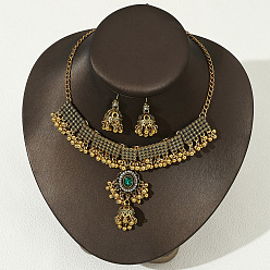 Золотой Овальное ожерелье и серьги из сплава и страз, золотые, 400 мм и 27x13 мм