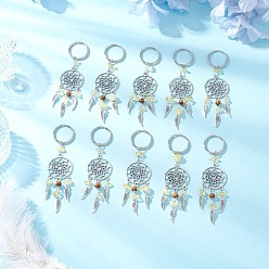 Античный Серебристый & Платиновый Брелки из натурального цитрина и деревянных бусин, с элементами люстр из сплава и подвесками-крыльями из сплава, старинное серебро и платина, 108 мм, 10 шт / комплект