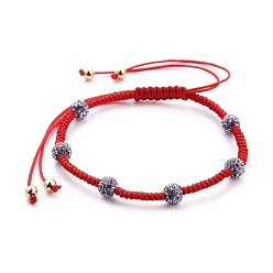 Violet (Jewelry Parties Factory Sale)Adjustable Nylon Thread Braided Bead Bracelets, Red String Bracelets, with Round Polymer Clay Rhinestone Beads and Brass Beads, Violet, Inner Diameter: 2-1/8~3-1/2 inch(5.5~8.9cm)