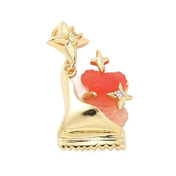 Красный Латунные микро проложить кубического циркония подвески, без кадмия и без свинца, cmолой, маленький медведь и звезда, реальный 18 k позолоченный, красные, 30 мм, отверстие : 4 мм