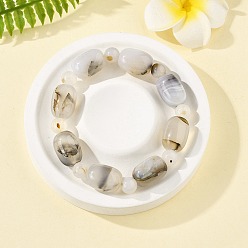 Дендритный Агат Браслеты из натуральных дендритных агатовых бусин, баррель, внутренний диаметр: 2-1/4 дюйм (5.8 см)