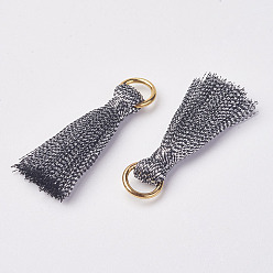 Gray Cannetille Nylon Tassel Pendant Decorations, with Iron Findings, Golden, Gray, 30~32x7x4mm, Hole: 4x5mm