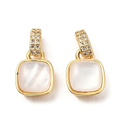 Настоящее золото 18K Латунный микропаве из кубических цирконий с натуральными подвесками-ракушками, без кадмия и без свинца, квадратный, реальный 18 k позолоченный, 11.5x8.5x4.5 мм, отверстие : 4.5x1.5 мм