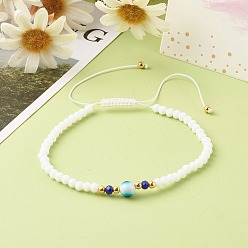 Белый Регулируемые нейлоновые нити плетеные браслеты из бисера, граненый бусины, круглая бусина лэмпворк сглаз ручной работы, белые, внутренний диаметр: 2-1/2 дюйм (6.4~11.7 см)