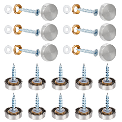 Platinum 30 Bags 304 Stainless Steel Glass Fasteners, Mirror Fixing Nails, Billboard Decoration Nails, with Screw and Spacer, Flat Round, Platinum, 16x4.5mm