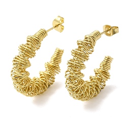 Золотой Вакуумное покрытие pvd 201 серьги-гвоздики в форме буквы С из нержавеющей стали с 304 штифтами из нержавеющей стали, проволочные серьги-кольца для женщин, золотые, 27.5x7 мм