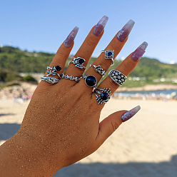 Черный Наборы колец из сплава и смолы со стразами на тему Хэллоуина, чёрные, внутренний диаметр: 17~18 мм