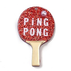 Красный Печатные подвески из непрозрачного акрила, с блестка, ракетка для пинг-понга, красные, 39.5x24x5 мм, отверстие : 1.6 мм