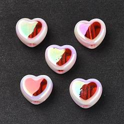 Красный УФ-покрытие радужными переливающимися акриловыми бусинами, сердце, красные, 12.5x15x8 мм, отверстие : 3.7 мм