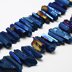 Синий Гальванические природный кристалл кварца бусы пряди, самородки, форма клыка, с покрытием синим, окрашенные, синие, 7~15x18~60 мм, отверстие : 1 мм, около 46 шт / нитка, 16 дюйм