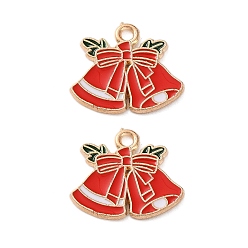 Christmas Bell Подвески из эмали и сплава, Новогодняя тема, золотой свет, Рождественский колокольчик, 15.5x18x1.2 мм, отверстие : 1.8 мм