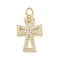 Clear Easter Religion Brass Micro Pave Clear Cubic Zirconia Pendants, Cross Charms, Real 18K Gold Plated, 18x12x2mm, Hole: 3.5mm