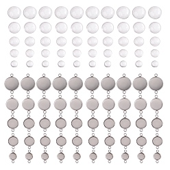 Нержавеющая Сталь Цвет 100 шт. Diy 304 комплекты для изготовления звеньев из нержавеющей стали, включая плоские круглые соединители и кабошоны из прозрачного стекла, цвет нержавеющей стали