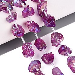 Violeta Rojo Medio Hilos de cuentas de amatista natural en bruto, teñidas y galvanizadas, pepitas, con cuentas de tubo de plástico, rojo violeta medio, 7.5~22x8~18x5~15 mm, agujero: 1.2~1.6 mm, sobre 22~26 unidades / cadena, 15.55~16.93 pulgada (39.5~43 cm)