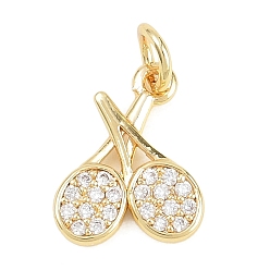Настоящее золото 18K Подвески из латуни с микропаве и прозрачными кубическими циркониями на спортивную тематику, прелести ракетки, без кадмия и без свинца, реальный 18 k позолоченный, 13x10.5x2 мм, отверстие : 3 мм