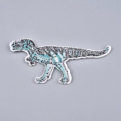 Dark Turquoise Computerized Embroidery Cloth Iron on/Sew on Patches, Costume Accessories, Dinosaur, Dark Turquoise & Gray, 55x104x2mm