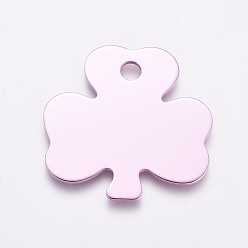 Perle rosa Aluminium-Anhänger, leere tag stempeln, Klee, Perle rosa, 32.5x32.5x1 mm, Bohrung: 4 mm