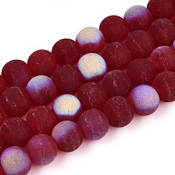 Темно-Красный Матовые прозрачные стеклянные бусины, круглые, с половиным покрытием, с покрытием AB цвета, темно-красный, 8~8.5 мм, отверстие : 1 мм, около 51~53 шт / нитка, 14.57~15.35'' (37~39 см)