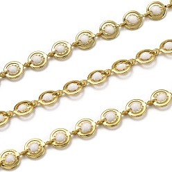 Weiß Kettenglieder aus Messing, mit Emaille, Spule, langlebig überzogen, ungeschweißte, Flachrund, golden, weiß, Links: 9x6x1.5 mm