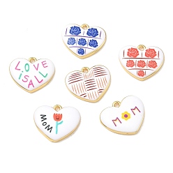 Mixed Color Printed Brass Pendants, Heart Charms, Rack Plating, Long-Lasting Plated, Lead Free & Cadmium Free, Real 18K Gold Plated, Mixed Color, 17x20.5x3.5mm, Hole: 2mm