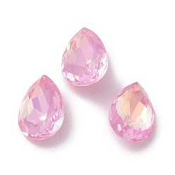Розовый Стеклянные стразы кабошоны, точка назад и задняя пластина, граненые, слеза, светло-розовый, 10x7x10 мм
