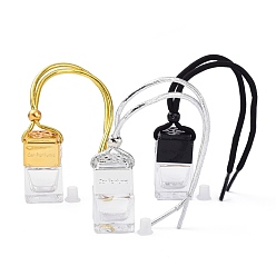 Mixed Color Car Hanging Air Freshener Square Shape Glass Bottles, with Plastic Stopper, Refillable Empty Perfume Bottles, Mixed Color, 24~25cm