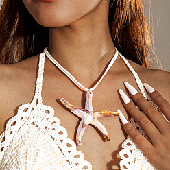 Морская звезда Ожерелья из поликоттонового шнура с подвеской из смолы в богемном стиле на морскую тематику для женщин, цвет морской раковины, морская звезда, 16.54 дюйм (42 см)