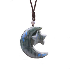 Луна Кулоны из натурального лабрадорита, луна, 31.50 дюйм (80 см)