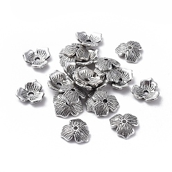 Antique Silver Tibetan Style Beads Caps, Cadmium Free & Nickel Free & Lead Free, Antique Silver Color, about 11mm in diameter, 2.5mm thick, hole: 1.5mm