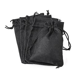 Negro Bolsas con cordón de imitación de poliéster bolsas de embalaje, para la Navidad, fiesta de bodas y embalaje artesanal de bricolaje, negro, 14x10 cm