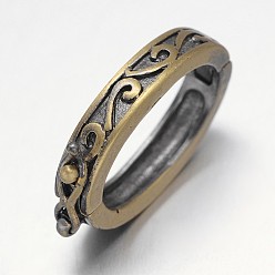 Brushed Antique Bronze Carved Oval Rack Plating Brass Twister Clasps, Nickel Free, Brushed Antique Bronze, 27x19x5mm, Hole: 19x13mm