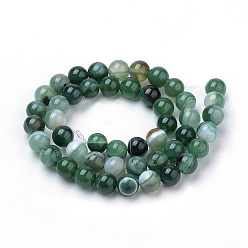 Teal Natural Striped Agate/Banded Agate Beads Strands, Dyed, Round, Teal, 12mm, Hole: 1mm, about 32pcs/strand, 14.96 inch(38cm)
