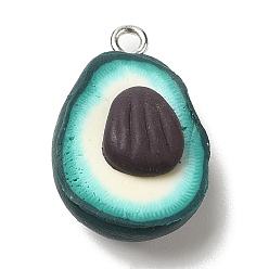 Shell Shape Opaque Resin Fruit Pendants, Avocado Charms with Platinum Tone Iron Loops, Shell Shape, 23x16x10mm, Hole: 2mm