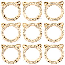 Light Gold 10 шт. цинковый сплав, кристаллы, стразы, пружинные затворные кольца, форма кошки, золотой свет, 33x33x5 мм