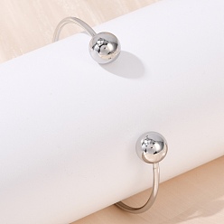 Нержавеющая Сталь Цвет 304 браслеты-манжеты из нержавеющей стали, браслеты с крутящим моментом для женщин, круглый шар, цвет нержавеющей стали, 3/8 дюйм (1 см), внутренний диаметр: 2-1/2 дюйм (6.25 см)