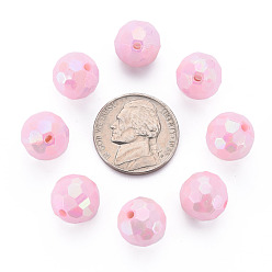 Pink Opaque Acrylic Beads, Faceted, Dyed, AB Color, Round, Pink, 12x11.5mm, Hole: 1.8mm, about 560pcs/500g