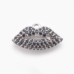 Платина Латунные микро проложить кубического циркония прелести, губа, чёрные, платина, 9.5~10x17x3.5 мм, отверстие : 1.5 мм