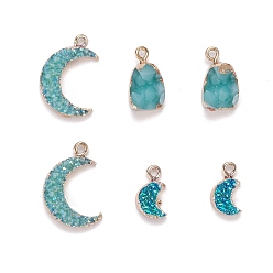 (52) Непрозрачная лаванда 6 шт 3 стиль подвески из смолы druzy, с лёгкими позолоченными железными петлями, луна и овал, разноцветные, 2 шт / стиль